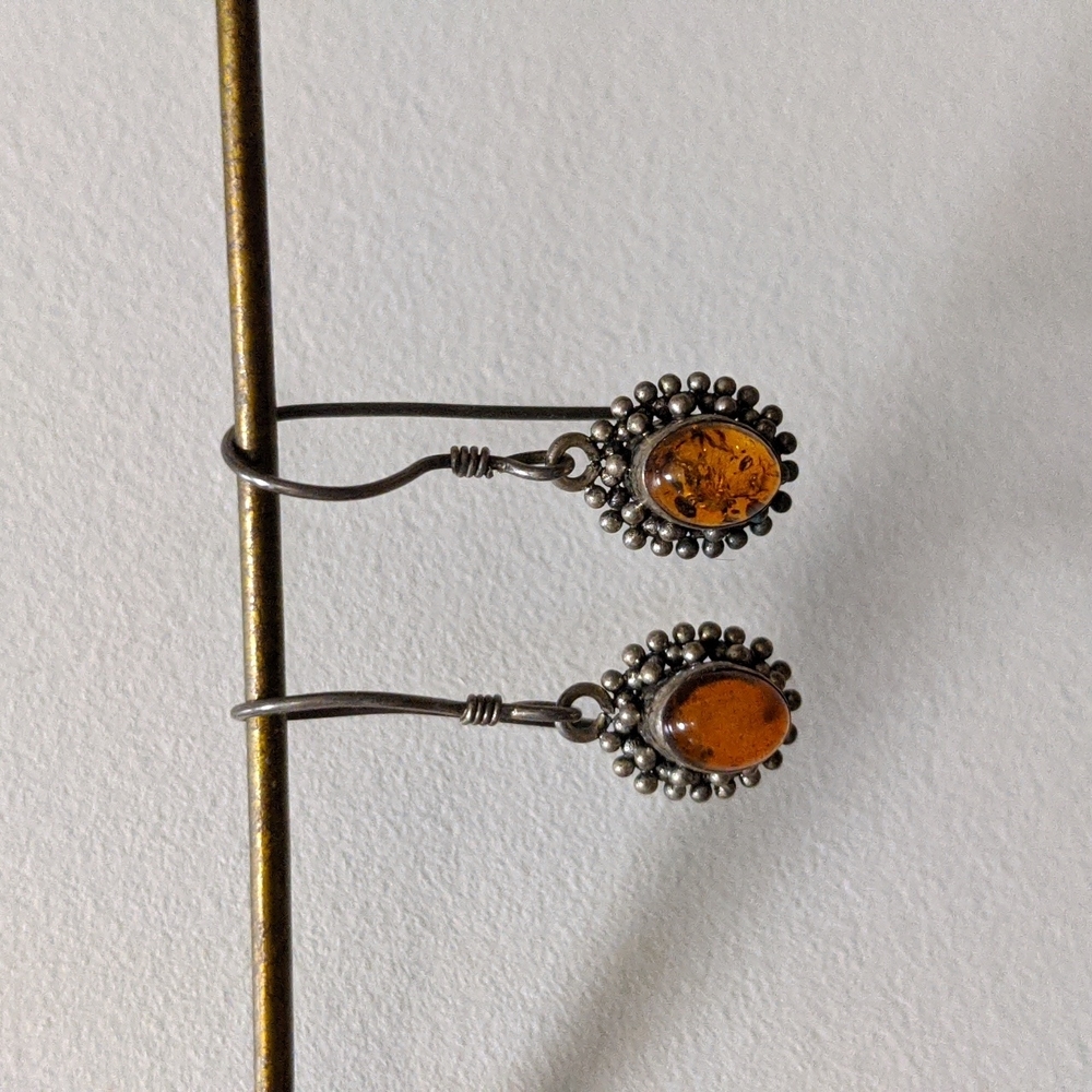 sterling silver natural amber earrings
